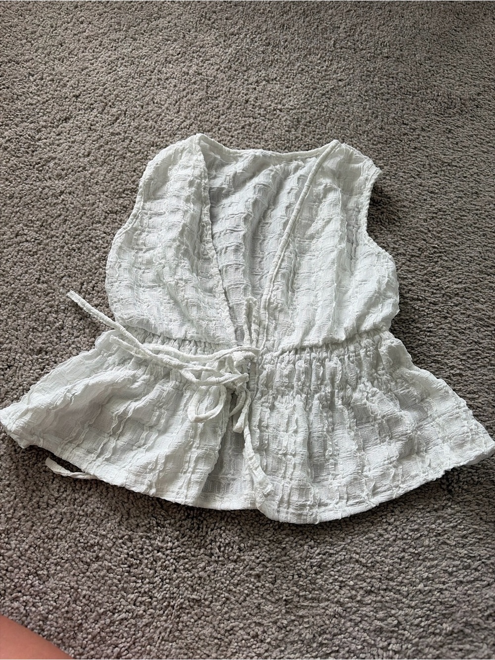 White Textured Tie-Waist Sleeveless Camisole